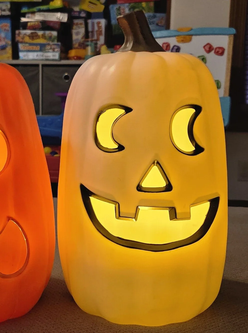 White Light up Pumpkin with Timer. Decorative Prop - Halloween Fall Decor.